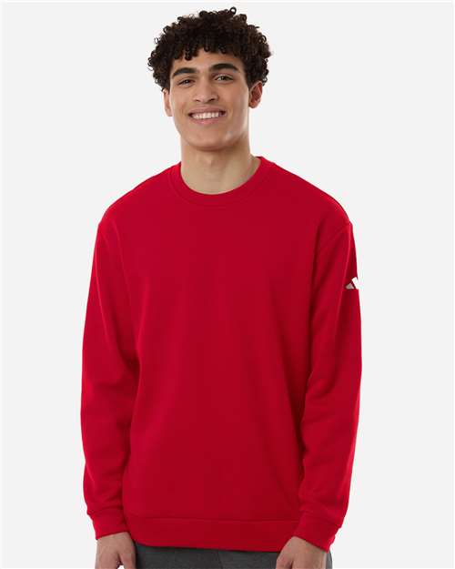adidas AT200 Men's Fleece Crewneck Sweatshirt - Team Power Red/ White - OnModelFront