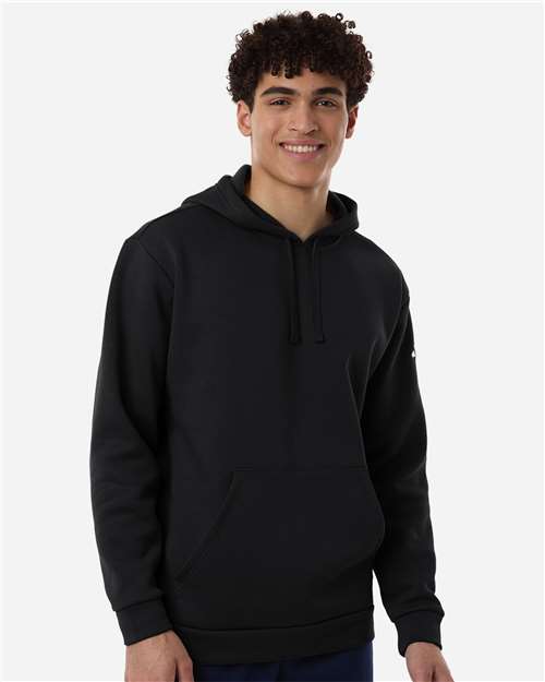 adidas AT203 Men's Fleece Hooded Sweatshirt - Black/ White - OnModelFront