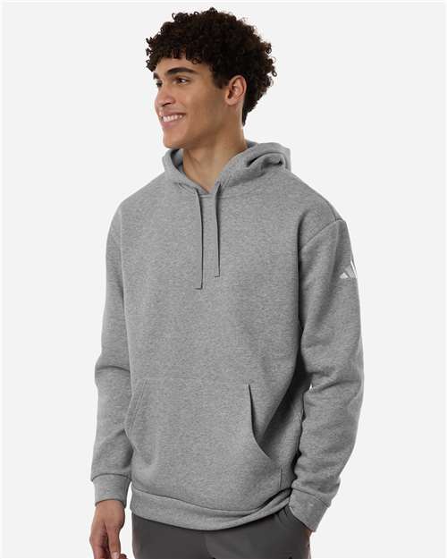 adidas AT203 Men's Fleece Hooded Sweatshirt - Medium Grey Heather/ White - OnModelFront