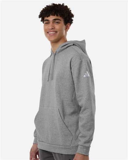 adidas AT203 Men's Fleece Hooded Sweatshirt - Medium Grey Heather/ White - OnModelSide