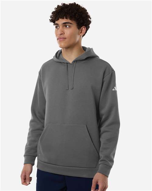 adidas AT203 Men's Fleece Hooded Sweatshirt - Team Grey Four/ White - OnModelFront