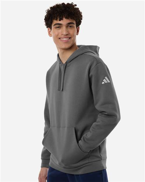 adidas AT203 Men's Fleece Hooded Sweatshirt - Team Grey Four/ White - OnModelSide