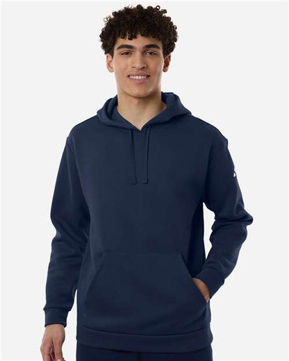 adidas AT203 Men's Fleece Hooded Sweatshirt - Team Navy Blue/ White - OnModelFront