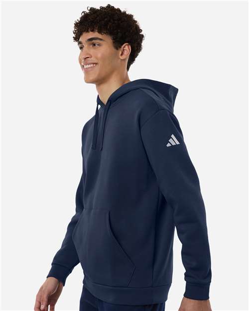 adidas AT203 Men's Fleece Hooded Sweatshirt - Team Navy Blue/ White - OnModelSide