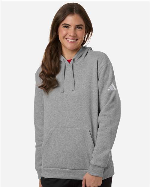 adidas AT204 Women's Fleece Hooded Sweatshirt - Medium Grey Heather/ White - OnModelFront