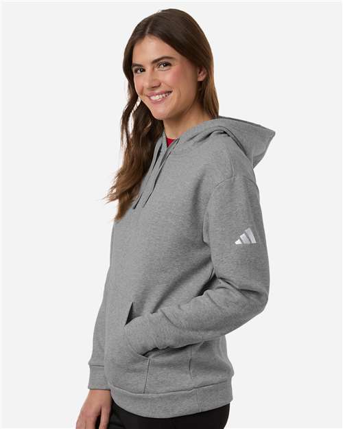 adidas AT204 Women's Fleece Hooded Sweatshirt - Medium Grey Heather/ White - OnModelSide