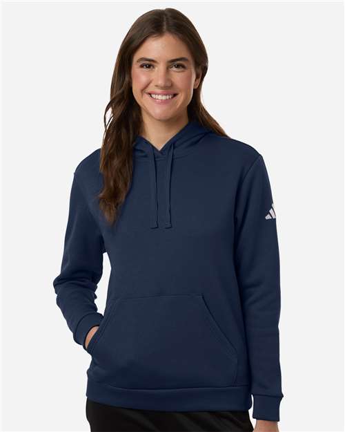 adidas AT204 Women's Fleece Hooded Sweatshirt - Team Navy Blue/ White - OnModelFront
