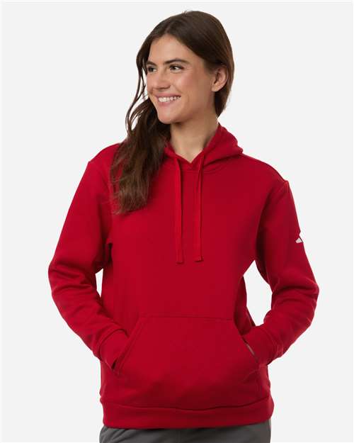 adidas AT204 Women's Fleece Hooded Sweatshirt - Team Power Red/ White - OnModelFront