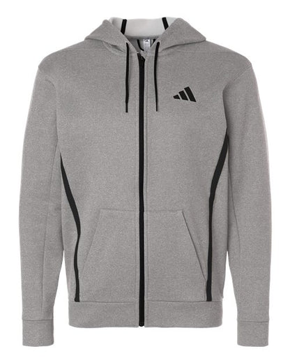 adidas AT208 Men's Game & Go Fleece Full-Zip Hooded Sweatshirt - Medium Grey Heather - Front