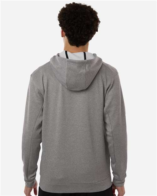 adidas AT208 Men's Game & Go Fleece Full-Zip Hooded Sweatshirt - Medium Grey Heather - OnModelBack