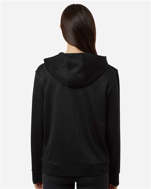 adidas AT209 Women's Game & Go Fleece Full-Zip Hooded Sweatshirt - Black/ White - OnModelBack
