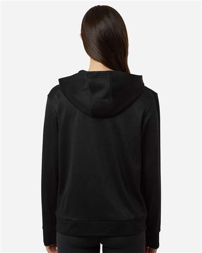 adidas AT209 Women's Game & Go Fleece Full-Zip Hooded Sweatshirt - Black/ White - OnModelBack
