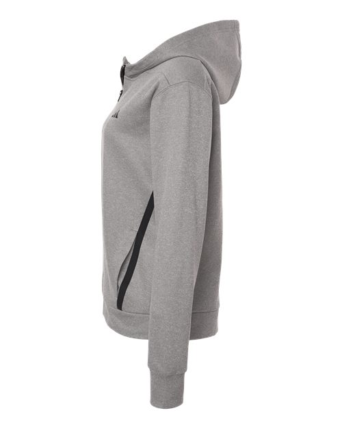 adidas AT209 Women's Game & Go Fleece Full-Zip Hooded Sweatshirt - Medium Grey Heather/ Black - DirectSide