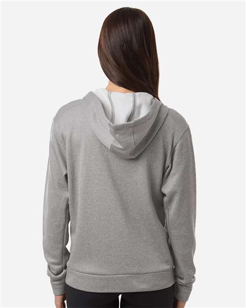 adidas AT209 Women's Game & Go Fleece Full-Zip Hooded Sweatshirt - Medium Grey Heather/ Black - OnModelBack