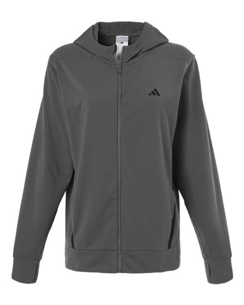 adidas AT209 Women's Game & Go Fleece Full-Zip Hooded Sweatshirt - Team Grey Four/ Black - Front