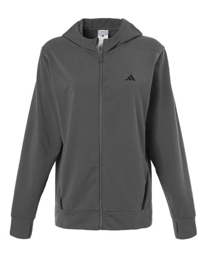 adidas AT209 Women's Game & Go Fleece Full-Zip Hooded Sweatshirt - Team Grey Four/ Black - Front