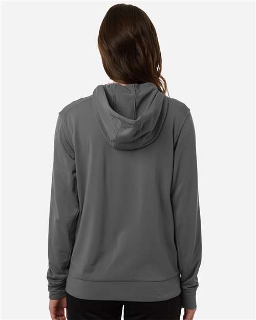 adidas AT209 Women's Game & Go Fleece Full-Zip Hooded Sweatshirt - Team Grey Four/ Black - OnModelBack