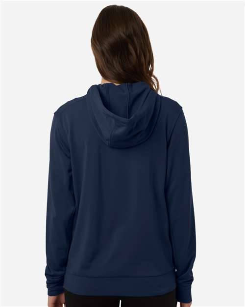 adidas AT209 Women's Game & Go Fleece Full-Zip Hooded Sweatshirt - Team Navy Blue/ Black - OnModelBack