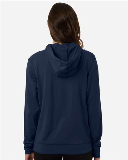 adidas AT209 Women's Game & Go Fleece Full-Zip Hooded Sweatshirt - Team Navy Blue/ Black - OnModelBack