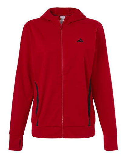 adidas AT209 Women's Game & Go Fleece Full-Zip Hooded Sweatshirt - Team Power Red/ Black - Front