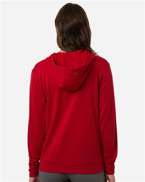 adidas AT209 Women's Game & Go Fleece Full-Zip Hooded Sweatshirt - Team Power Red/ Black - OnModelBack