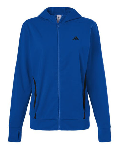 adidas AT209 Women's Game & Go Fleece Full-Zip Hooded Sweatshirt - Team Royal Blue/ Black - Front