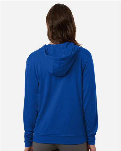 adidas AT209 Women's Game & Go Fleece Full-Zip Hooded Sweatshirt - Team Royal Blue/ Black - OnModelBack