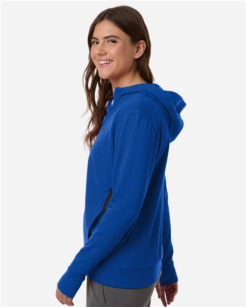 adidas AT209 Women's Game & Go Fleece Full-Zip Hooded Sweatshirt - Team Royal Blue/ Black - OnModelSide