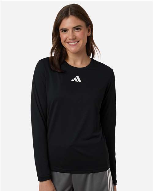 adidas AT105 Women's Pregame Long Sleeve T-Shirt - Black/ White - OnModelFront