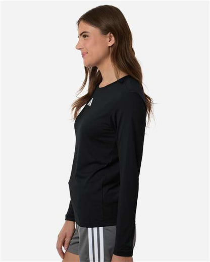 adidas AT105 Women's Pregame Long Sleeve T-Shirt - Black/ White - OnModelSide