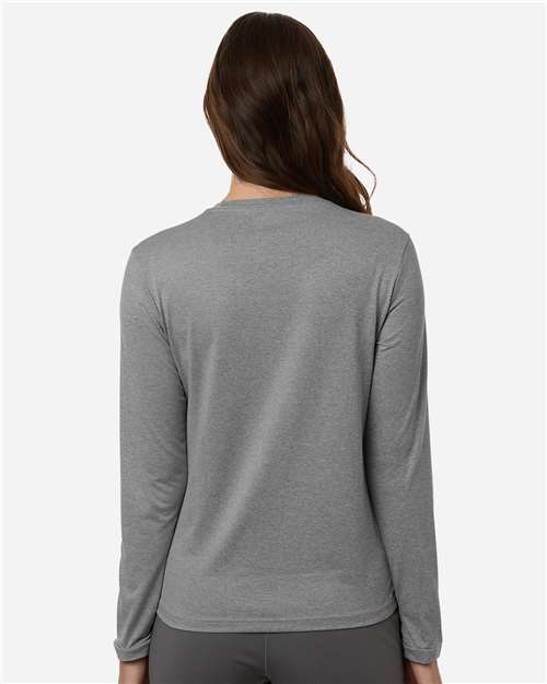 adidas AT105 Women's Pregame Long Sleeve T-Shirt - Medium Grey Heather/ Black - OnModelBack