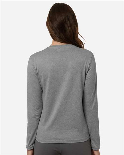 adidas AT105 Women's Pregame Long Sleeve T-Shirt - Medium Grey Heather/ Black - OnModelBack