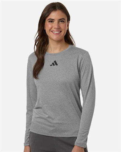adidas AT105 Women's Pregame Long Sleeve T-Shirt - Medium Grey Heather/ Black - OnModelFront