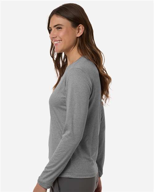 adidas AT105 Women's Pregame Long Sleeve T-Shirt - Medium Grey Heather/ Black - OnModelSide