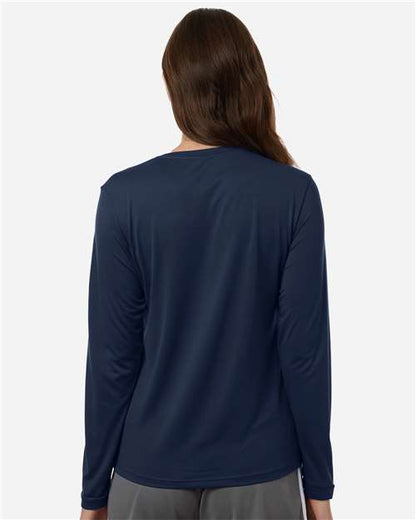 adidas AT105 Women's Pregame Long Sleeve T-Shirt - Team Navy Blue/ White - OnModelBack