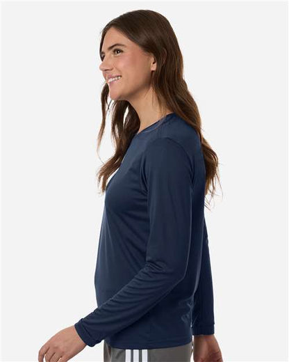 adidas AT105 Women's Pregame Long Sleeve T-Shirt - Team Navy Blue/ White - OnModelSide