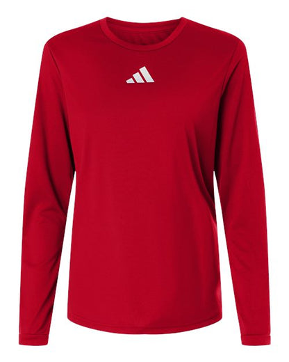 adidas AT105 Women's Pregame Long Sleeve T-Shirt - Team Power Red/ White - Front