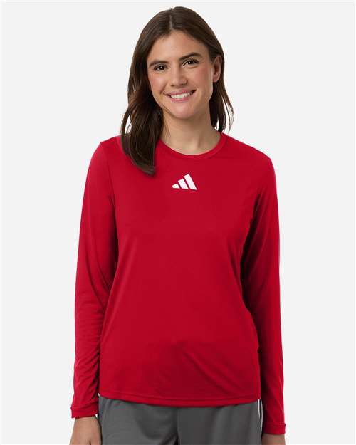 adidas AT105 Women's Pregame Long Sleeve T-Shirt - Team Power Red/ White - OnModelFront