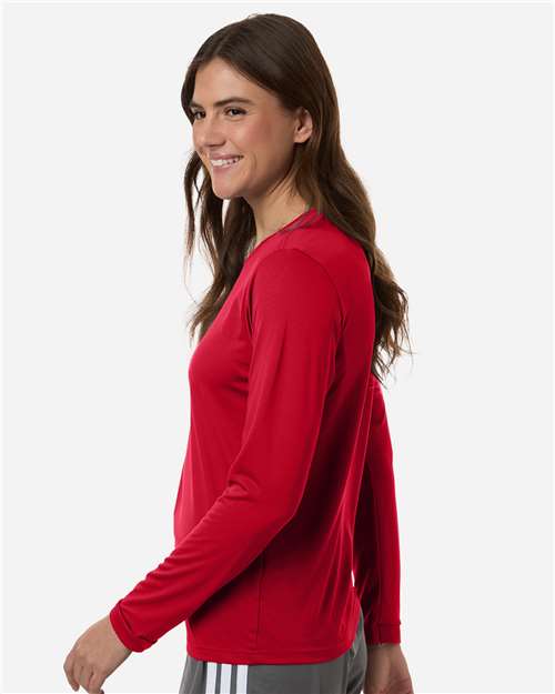 adidas AT105 Women's Pregame Long Sleeve T-Shirt - Team Power Red/ White - OnModelSide