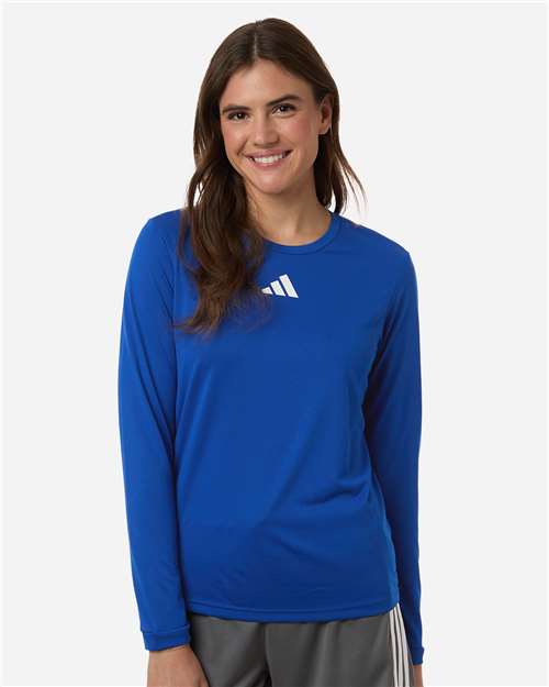 adidas AT105 Women's Pregame Long Sleeve T-Shirt - Team Royal Blue/ White - OnModelFront