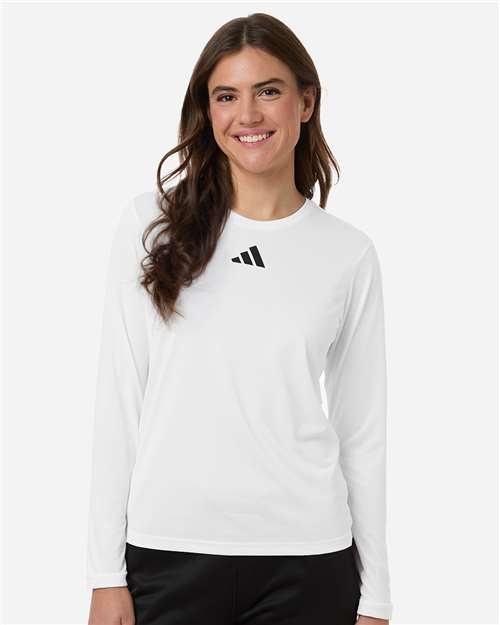 adidas AT105 Women's Pregame Long Sleeve T-Shirt - White/ Black - OnModelFront