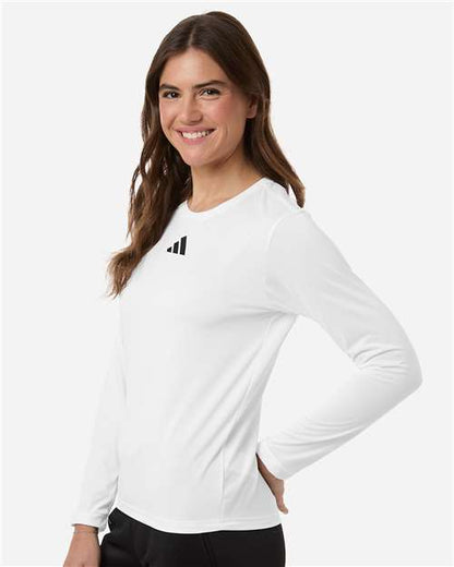 adidas AT105 Women's Pregame Long Sleeve T-Shirt - White/ Black - OnModelSide