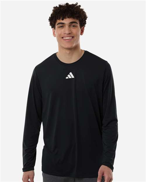 adidas AT104 Men's Pregame Long Sleeve T-Shirt - Black/ White - OnModelFront