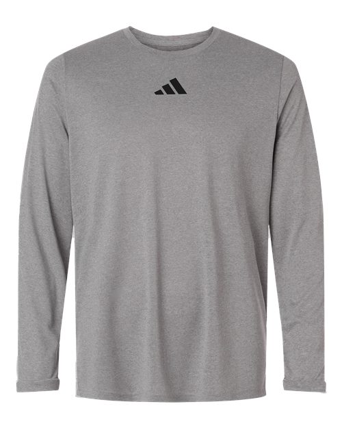 adidas AT104 Men's Pregame Long Sleeve T-Shirt - Medium Grey Heather/ Black - Front