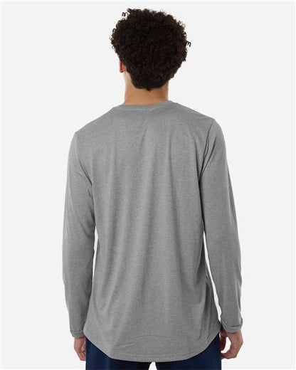 adidas AT104 Men's Pregame Long Sleeve T-Shirt - Medium Grey Heather/ Black - OnModelBack