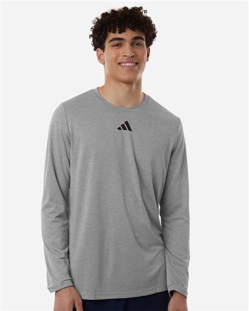 adidas AT104 Men's Pregame Long Sleeve T-Shirt - Medium Grey Heather/ Black - OnModelFront