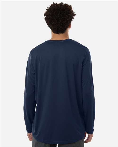 adidas AT104 Men's Pregame Long Sleeve T-Shirt - Team Navy Blue/ White - OnModelBack