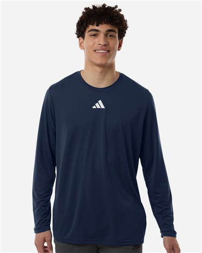 adidas AT104 Men's Pregame Long Sleeve T-Shirt - Team Navy Blue/ White - OnModelFront