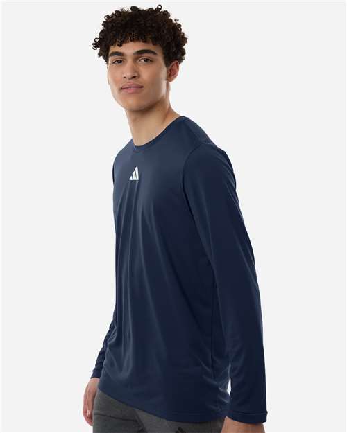 adidas AT104 Men's Pregame Long Sleeve T-Shirt - Team Navy Blue/ White - OnModelSide