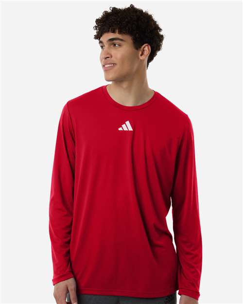 adidas AT104 Men's Pregame Long Sleeve T-Shirt - Team Power Red/ White - OnModelFront